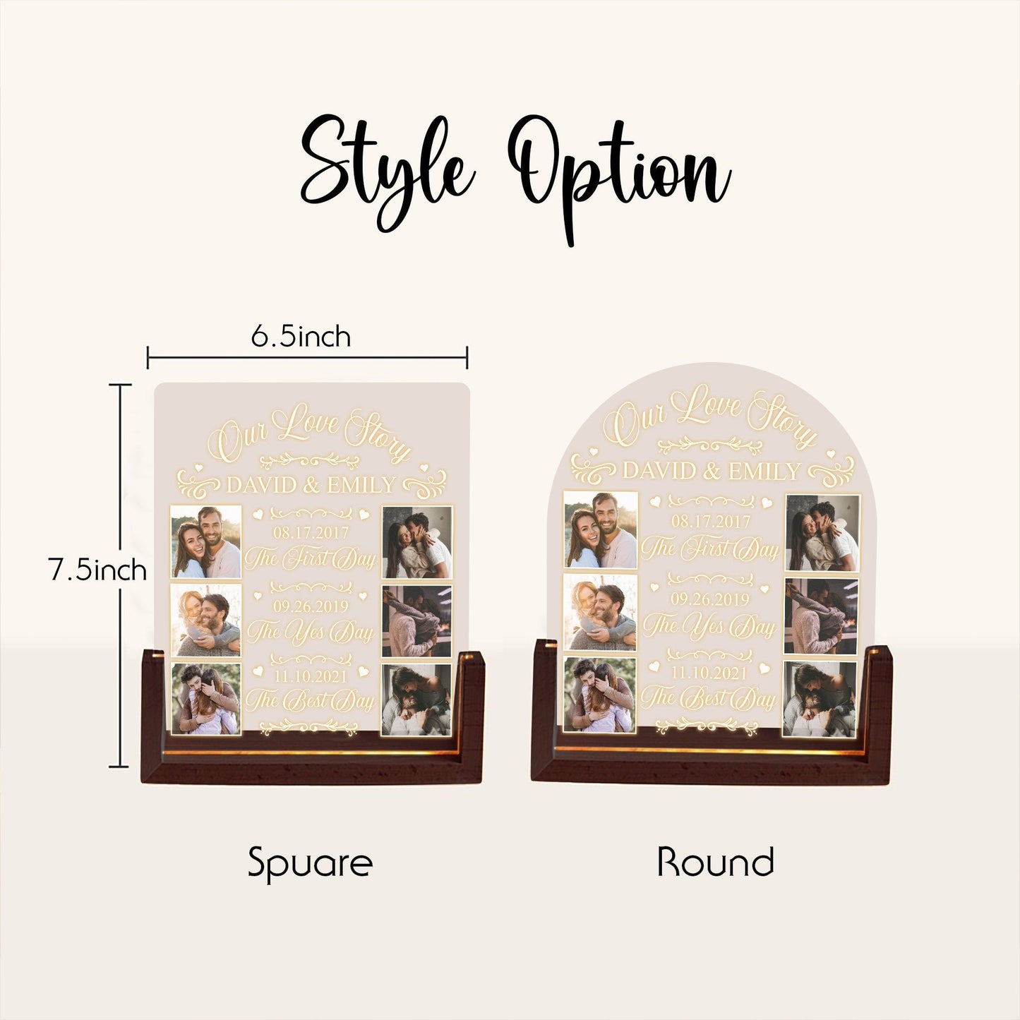 Our Love Story Photo Collage Lamp, Custom Anniversary Night Light, Couples Milestone Picture Plaque, Wedding Gift - product image 7