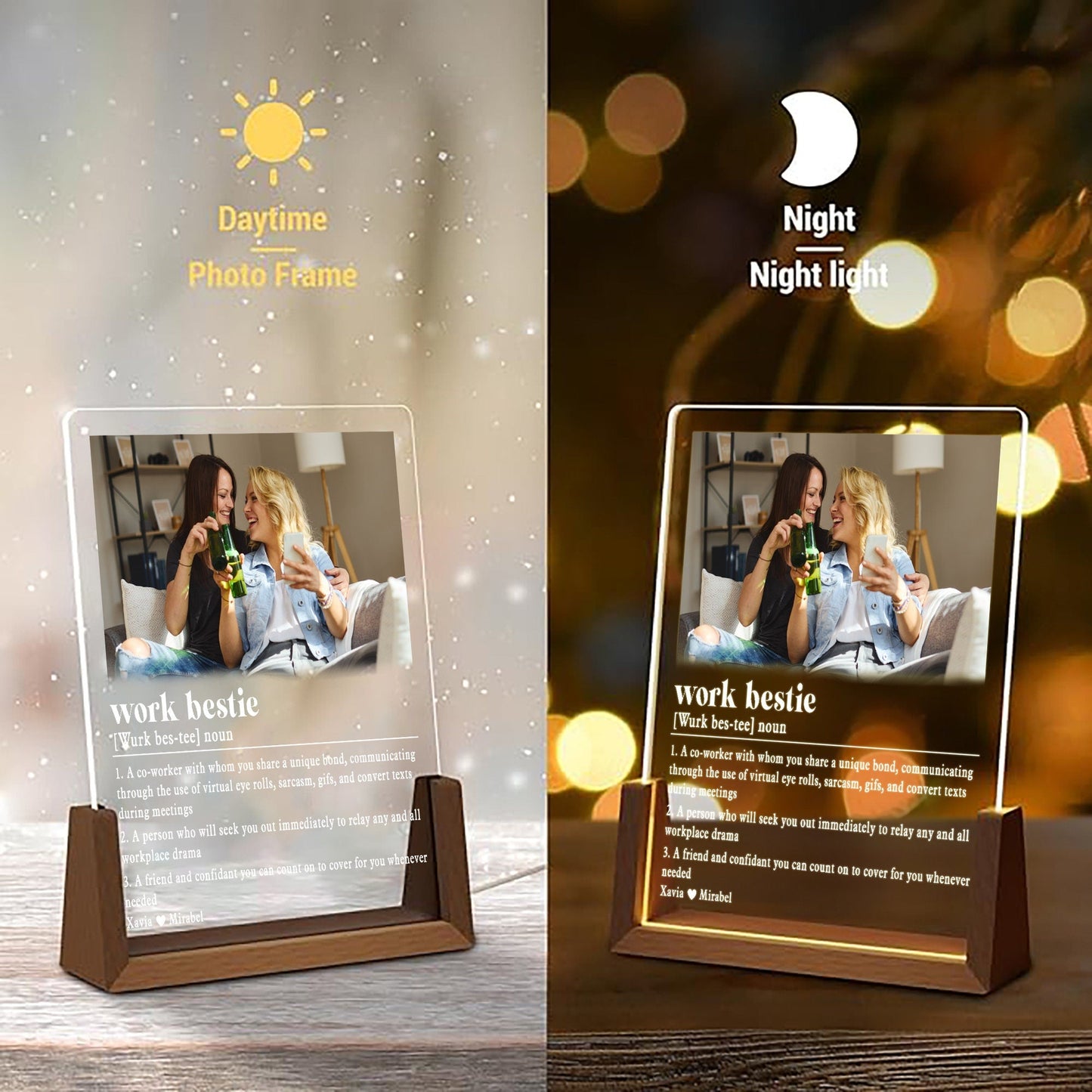 Work Bestie Photo Night Light, Coworker Leaving Gift, Custom Dictionary Definition Plaque, Office Desk LED Lamp - product image 5