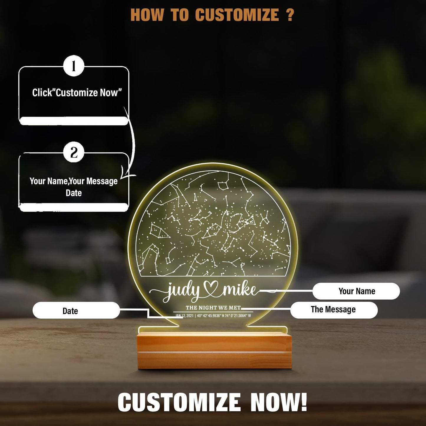 Custom Star Map Night Light, The Night We Met Acrylic Plaque, Personalized Constellation LED Lamp, Anniversary Gift - product image 3