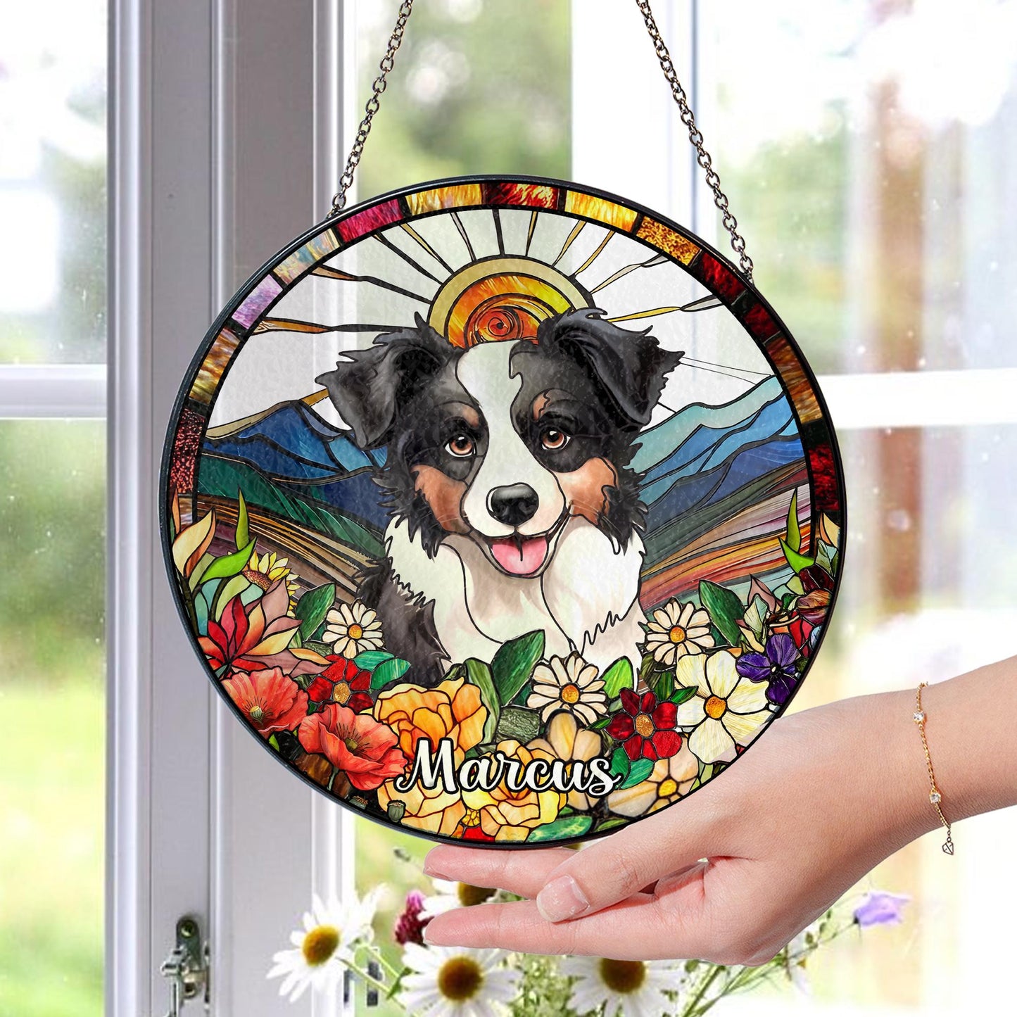 Personalized Dog Mom Gift Stained Glass Suncatcher, Custom Pet Portrait Window Hanging, Housewarming Pet Decor - product image 7