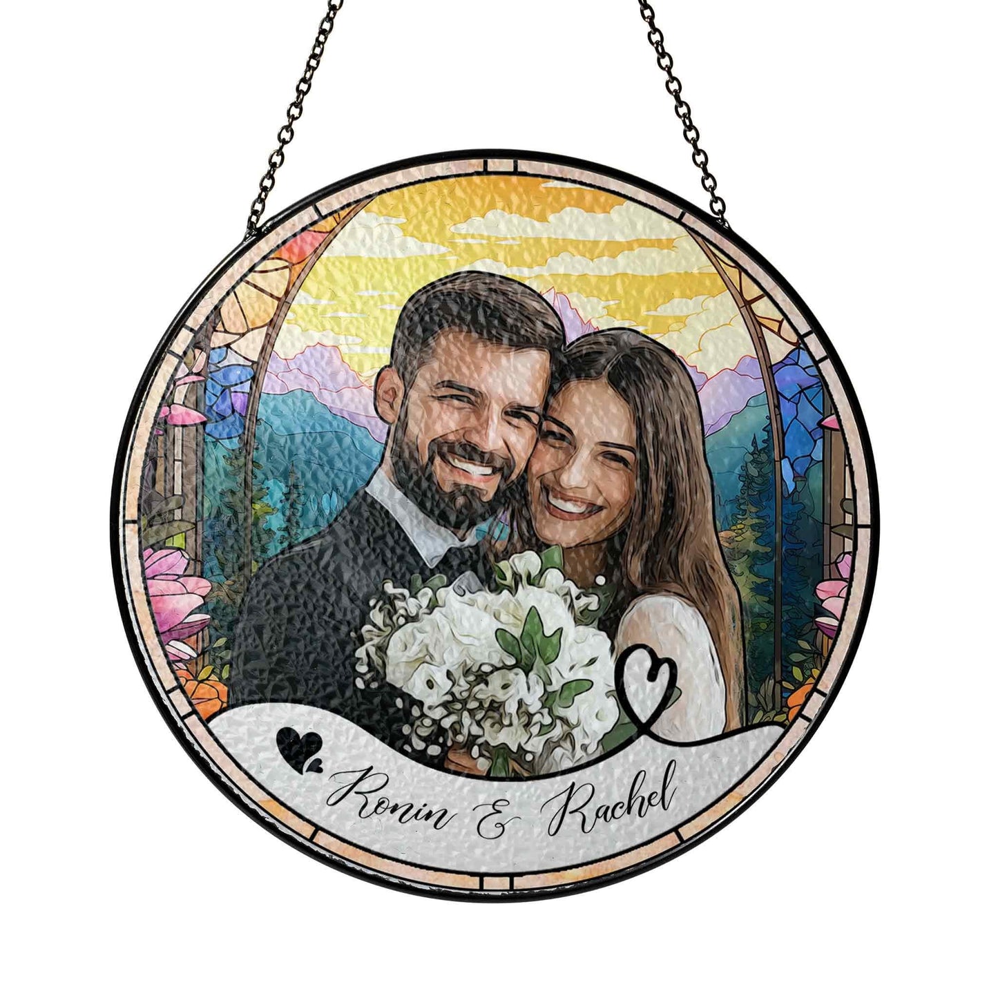 Custom Photo Name Wedding Suncatcher Glass, Personalized Couple Keepsake, Unique Anniversary Gift, Stained Glass Style Window Decor - product image 9