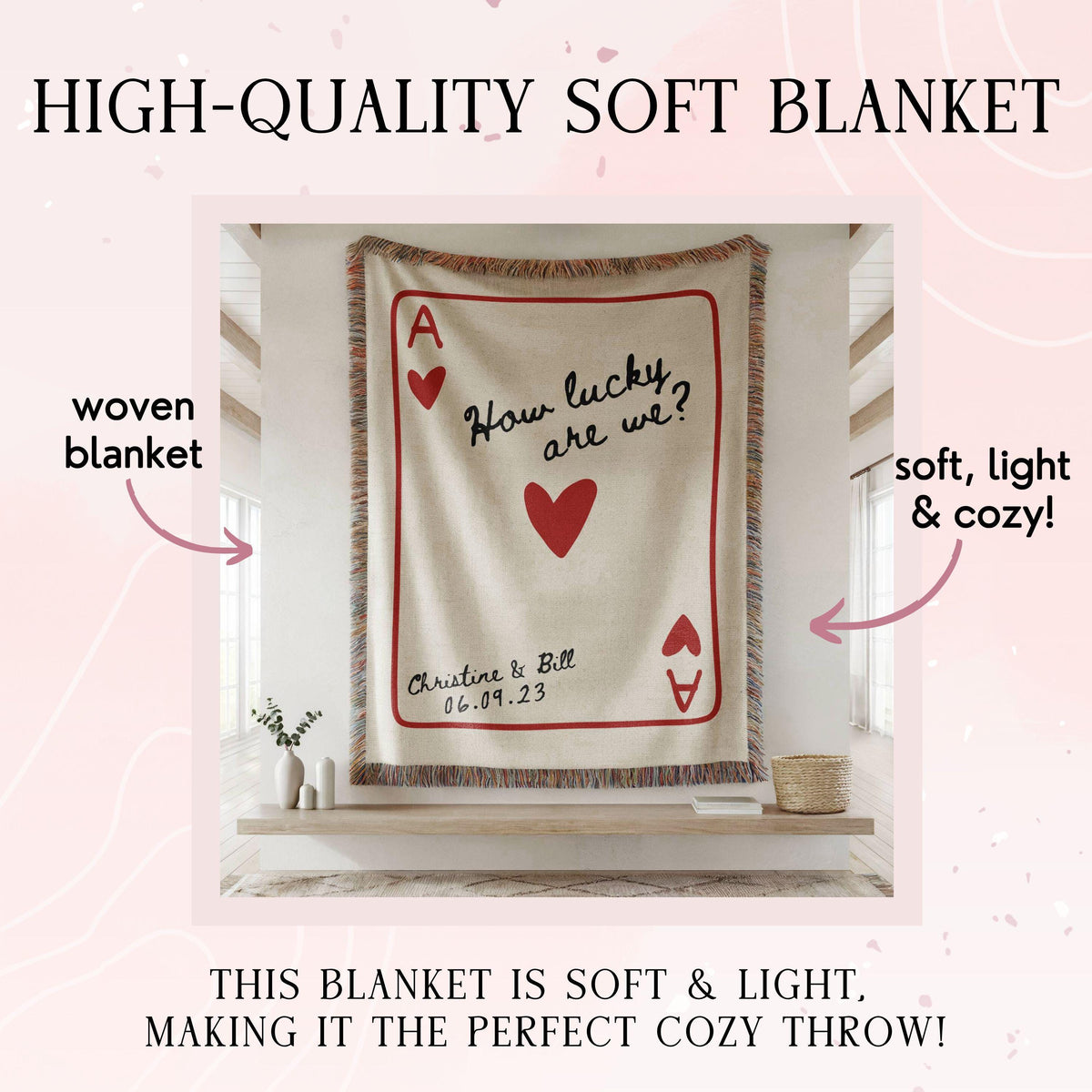 Custom Wedding Blanket Gift, Personalized Wedding Anniversary Throw Blanket Gift, Ace Playing Card Woven Blanket,Christmas gift for newlywed - product image 8