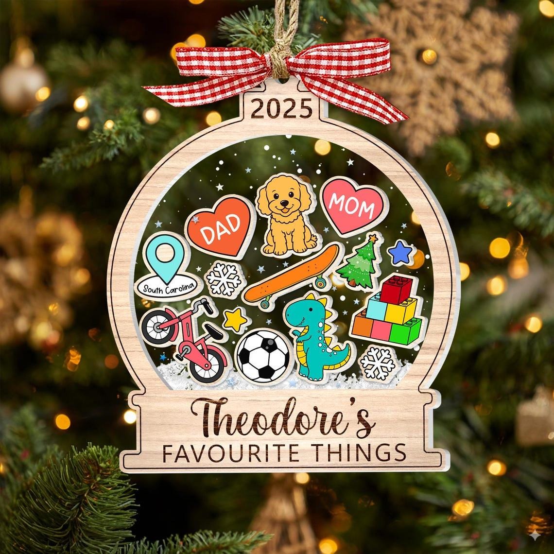 Personalized Shaker Christmas Ornament, Custom Favorite Things Ornament, 3-Layer Wood & Acrylic or Clear Acrylic Decoration, Kids Gift - product image 10