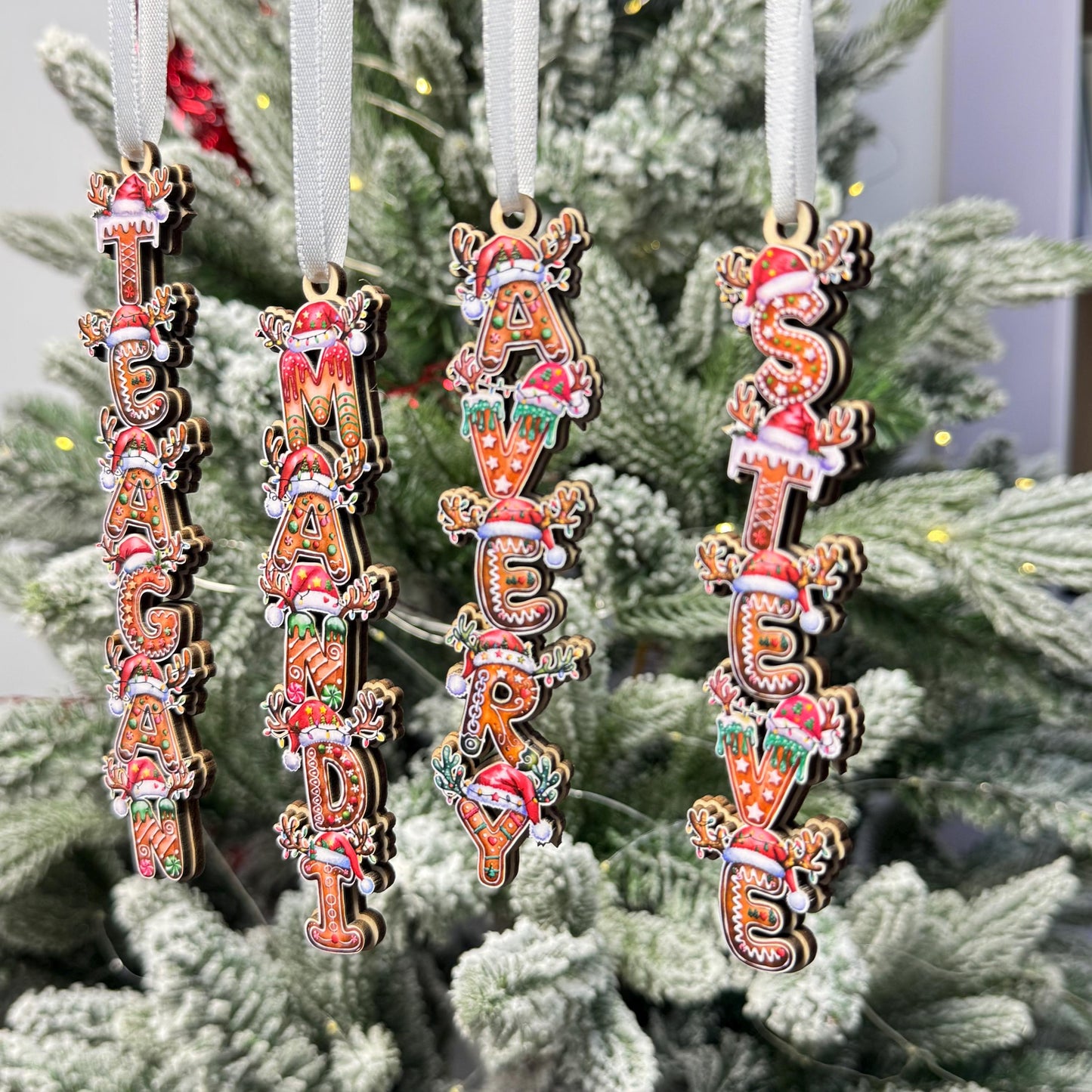 Gingerbread Name Ornaments - Personalized Christmas Letter Decor - Custom Cookie Style Tree Tag - Holiday Stocking Stuffer Gift - product image 5