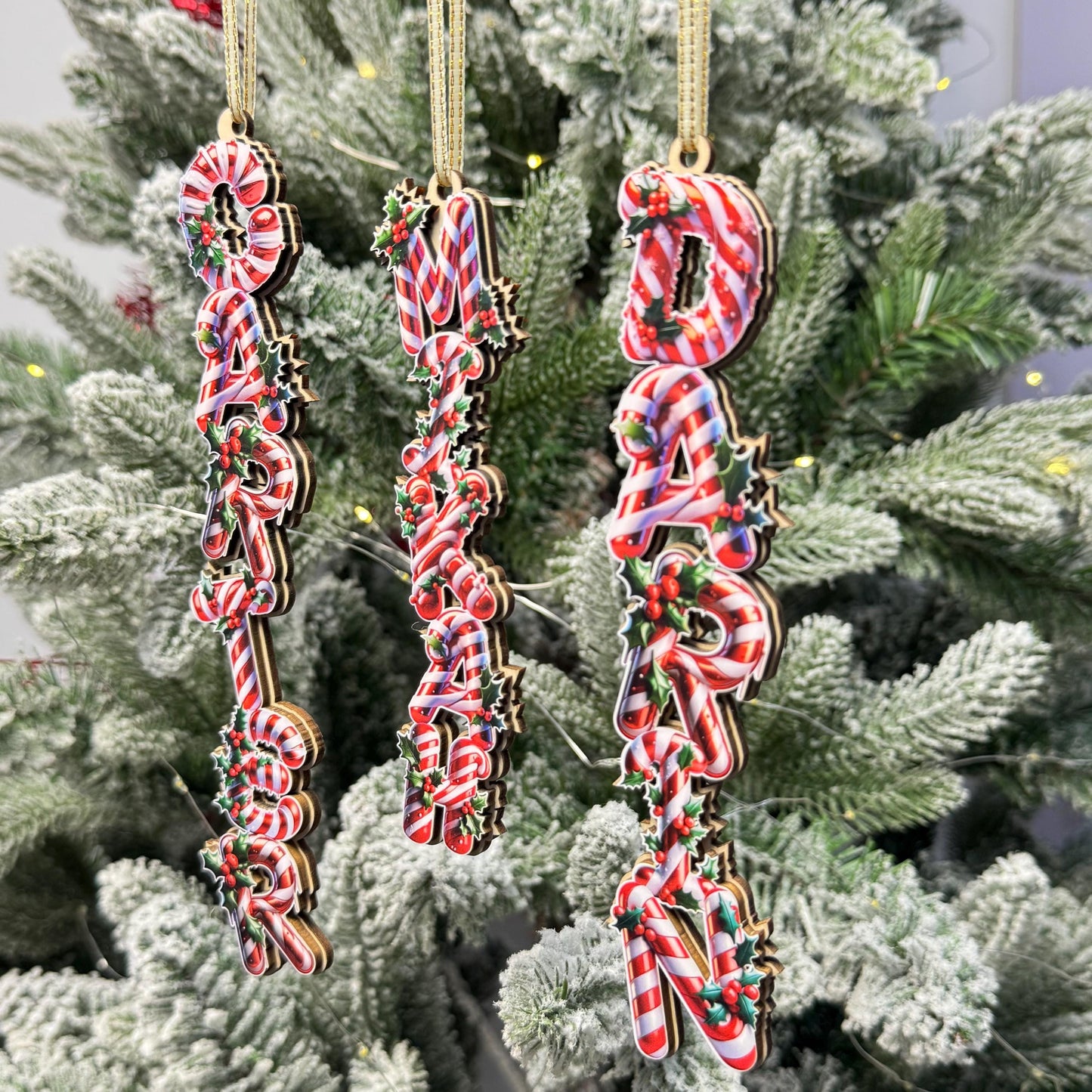 Candy Cane Name Ornament - Personalized Christmas Letter Decor - Peppermint Stripe Wood Tree Tag - Holiday Stocking Stuffer - product image 6