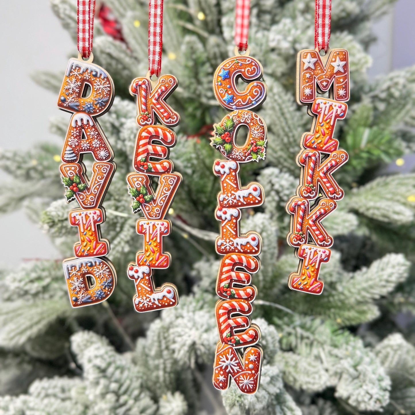 Deluxe Gingerbread Name Ornament - Personalized Christmas Cookie Style Letter Decor - Custom Wood Tree Tag Gift - product image 4
