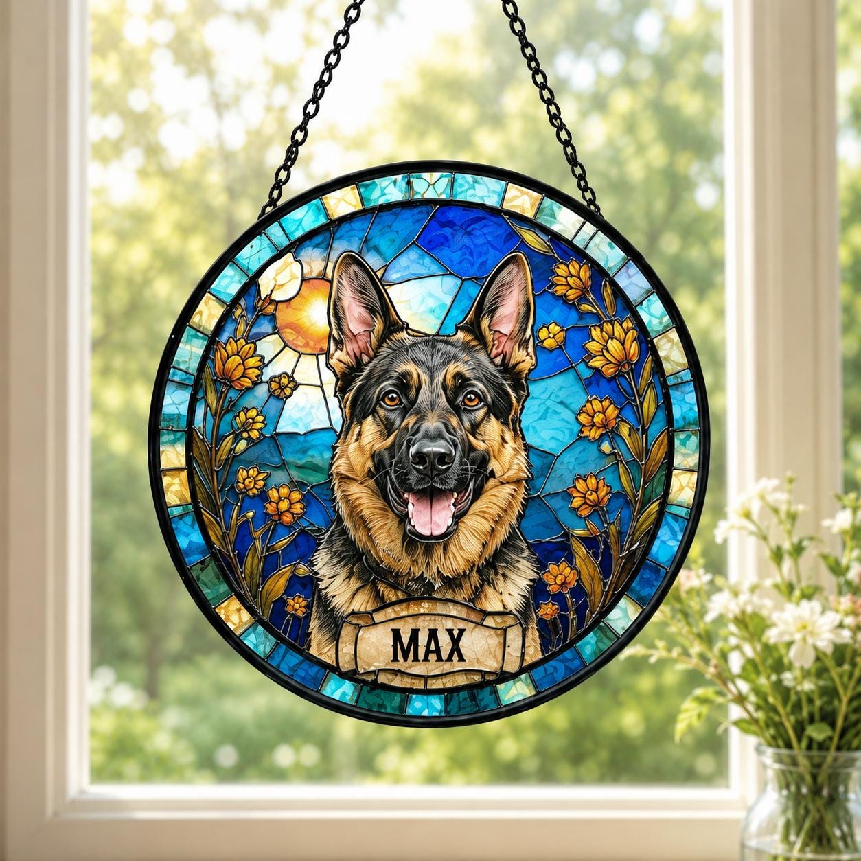 Personalized Dog Portrait Stained Glass Suncatcher, Custom Pet Memorial Stained Glass Photo Suncatcher, Dog Loss Keepsake, Pet Loss Gift - product image 7