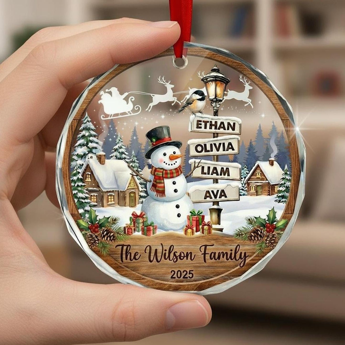 Personalized Family Glass Ornament, Custom Christmas Snowman Ornament with Kids Names, Family Name 2026 Keepsake Gift - product image 5