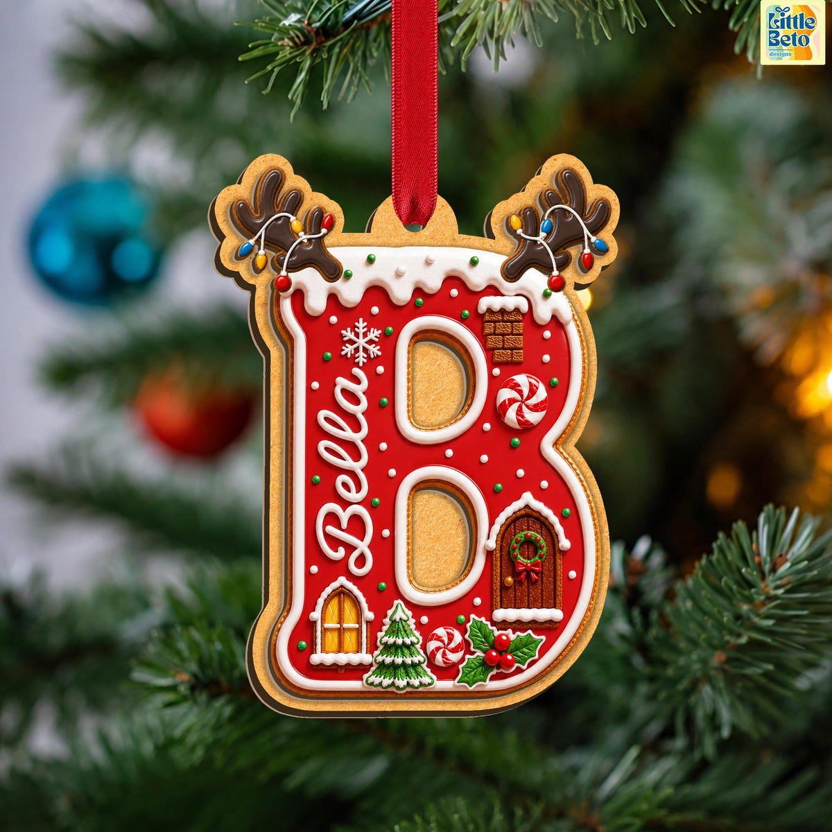 Personalized Gingerbread Letter 2-Layered Wooden Ornament, Custom Kids Name Alphabet Ornament, Stocking Tag for Christmas, Grandkids Gifts - product image 12