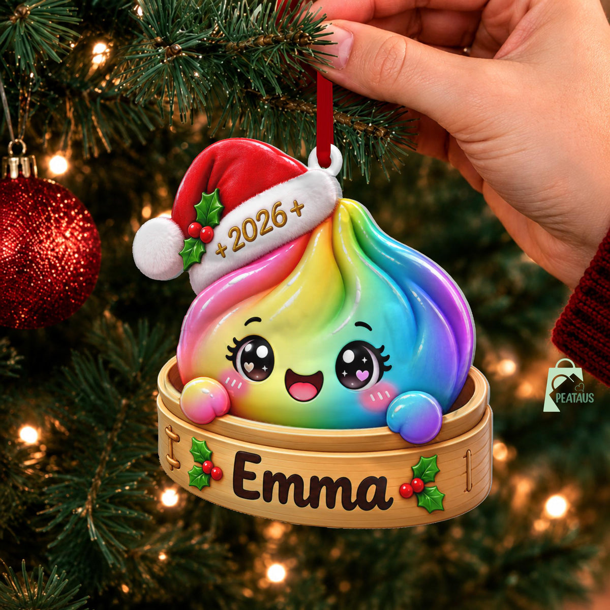 Personalized Squishy 3D Ornament, Custom Name Glitter Dumpling Ornament, Bamboo Steamer, Dumpling Lover Gift, Christmas Gift for Kids - product image 8