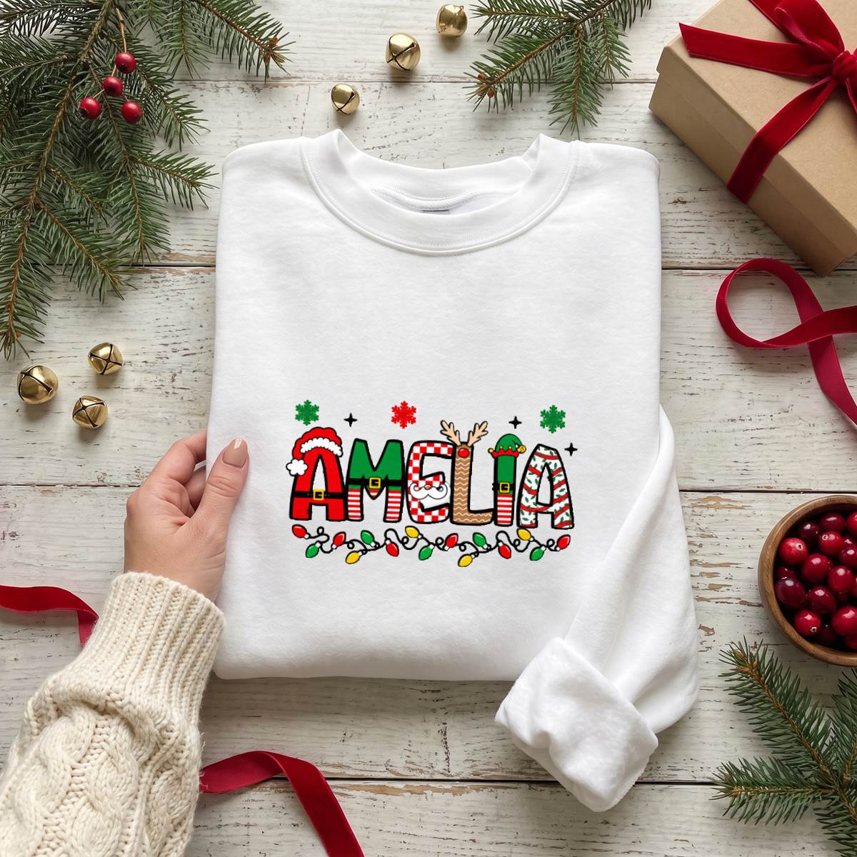 Personalized Christmas Name Shirt, Custom Festive Letter T-Shirt, Sweatshirt & Hoodie