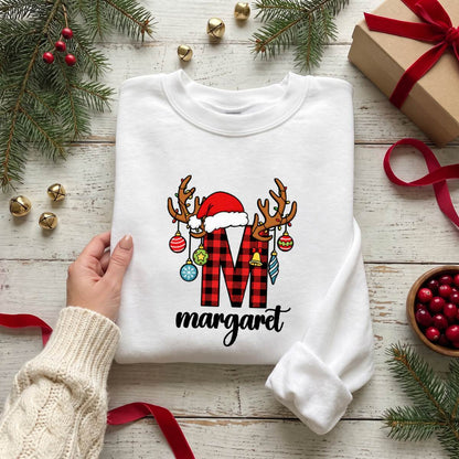 Personalized Buffalo Plaid Christmas Initial Shirt, Custom Name T-Shirt, Sweatshirt & Hoodie