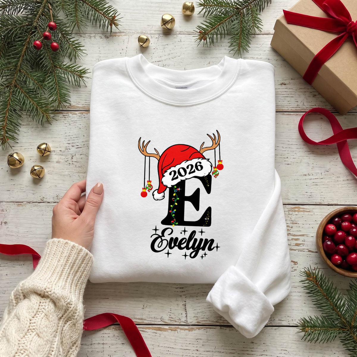 Personalized Initial Christmas Shirt 2026, Custom Name T-Shirt, Sweatshirt & Hoodie, Unisex Holiday Gift