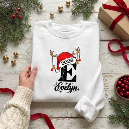 Personalized Initial Christmas Shirt 2026, Custom Name T-Shirt, Sweatshirt & Hoodie, Unisex Holiday Gift