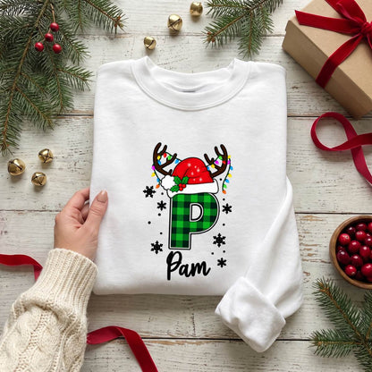 Personalized Plaid Christmas Initial Shirt, Custom Name T-Shirt, Sweatshirt & Hoodie, Unisex Holiday Gift