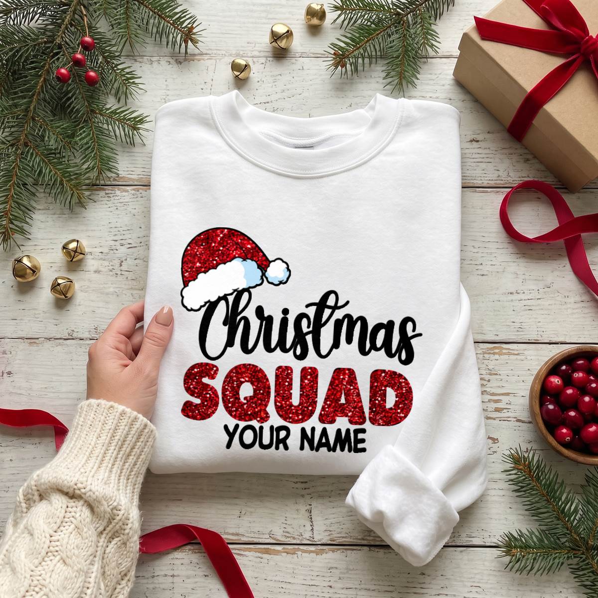 Personalized Christmas Squad Shirt, Custom Name T-Shirt, Sweatshirt & Hoodie, Matching Holiday Outfit