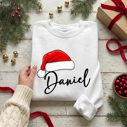 Personalized Santa Hat Name Shirt, Custom Christmas T-Shirt, Sweatshirt & Hoodie, Matching Family Outfit