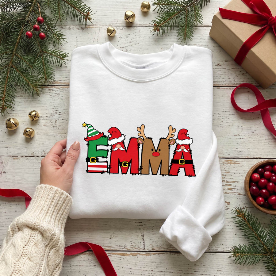 Personalized Christmas Name Shirt, Custom Elf Santa Reindeer T-Shirt, Sweatshirt & Hoodie, Unisex Holiday Gift