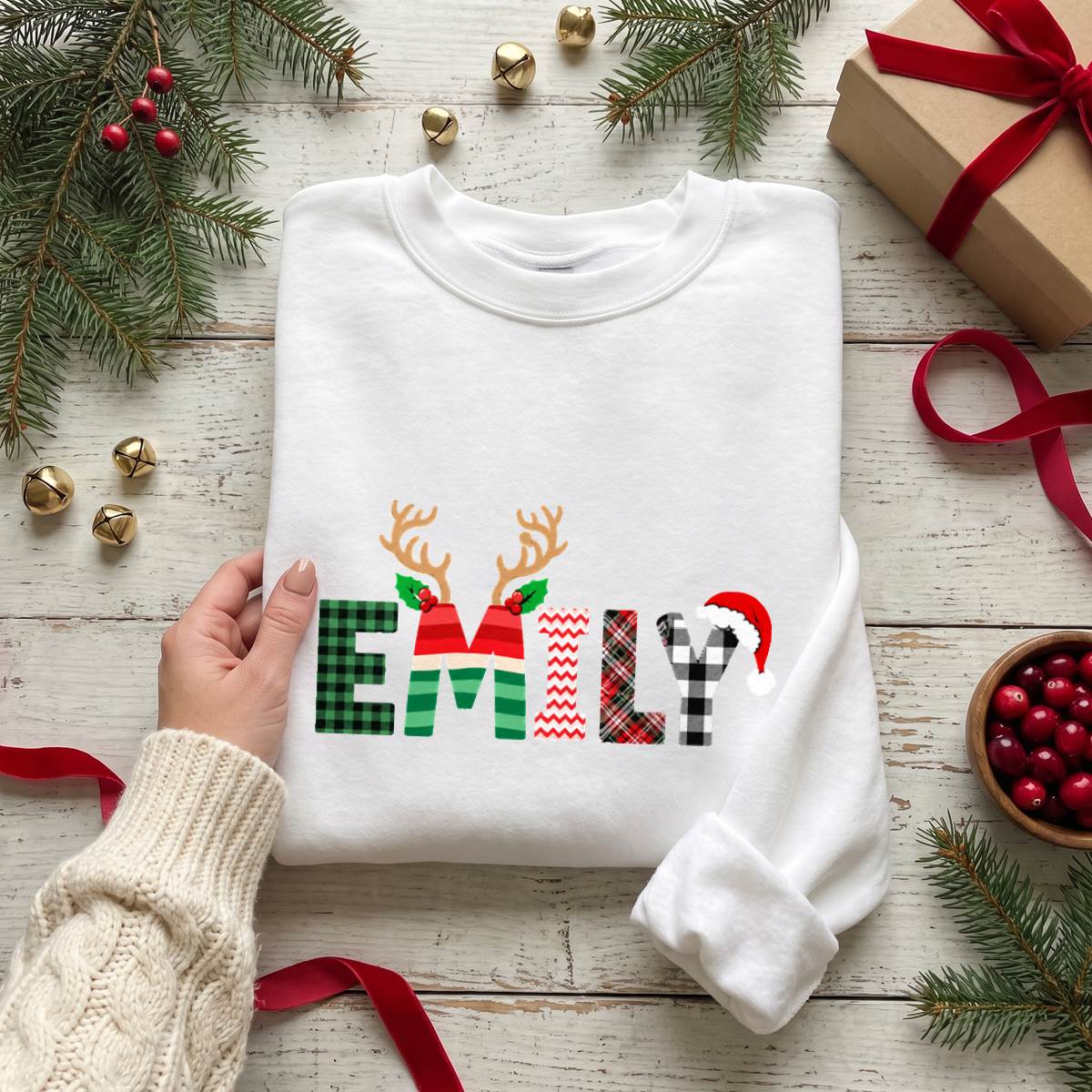 Personalized Christmas Plaid Name Shirt, Custom Holiday T-Shirt, Sweatshirt & Hoodie, Unisex Christmas Gift