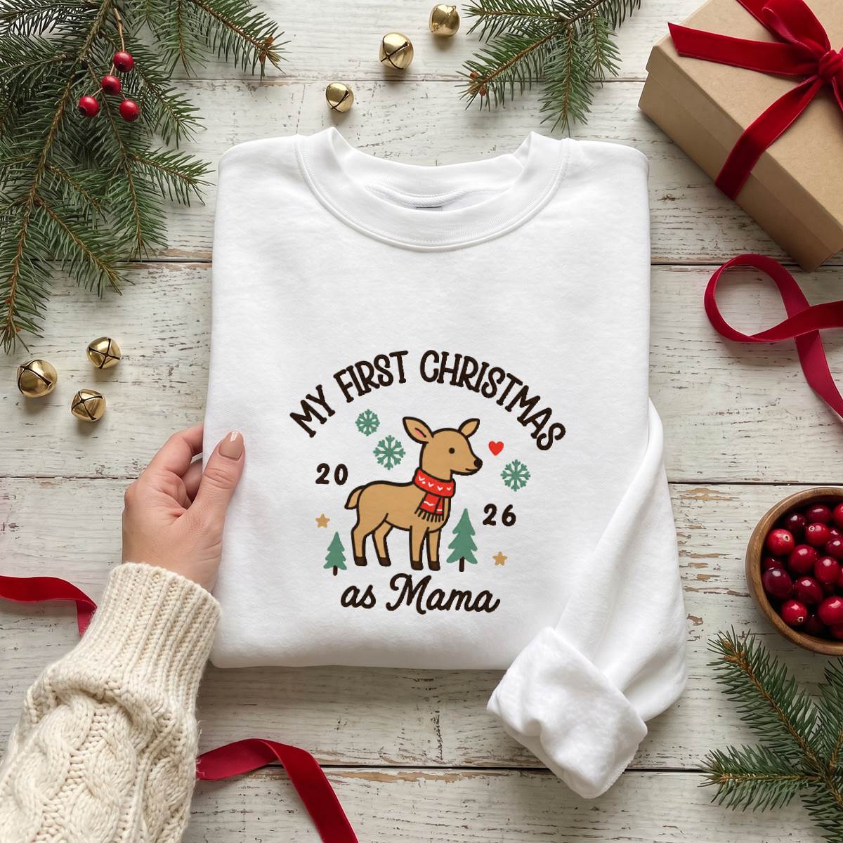Personalized First Christmas as Mama or Daddy Shirt, Custom Holiday T-Shirt, Sweatshirt & Hoodie