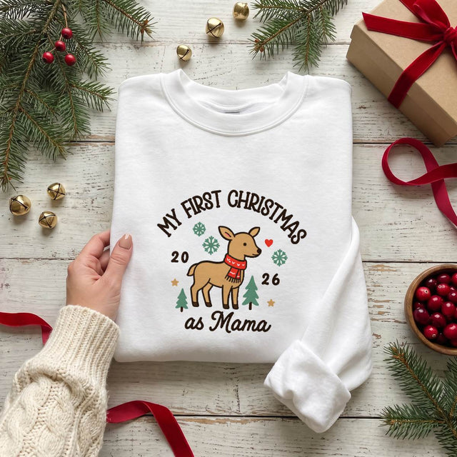 Personalized First Christmas as Mama or Daddy Shirt, Custom Holiday T-Shirt, Sweatshirt & Hoodie
