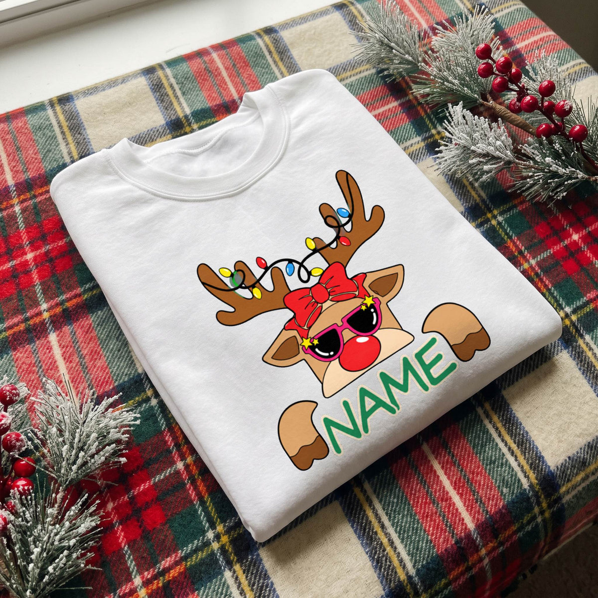 Personalized Christmas Reindeer Shirt, Custom Name Holiday T-Shirt, Sweatshirt & Hoodie, Unisex Christmas Gift
