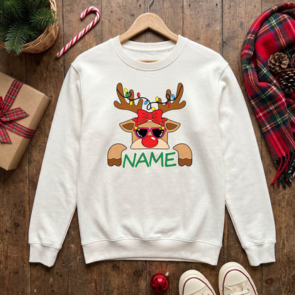 Personalized Christmas Reindeer Shirt, Custom Name Holiday T-Shirt, Sweatshirt & Hoodie, Unisex Christmas Gift