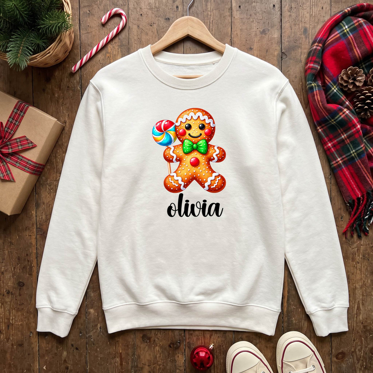Personalized Gingerbread Christmas Shirt, Custom Name T-Shirt, Sweatshirt & Hoodie, Unisex Holiday Gift