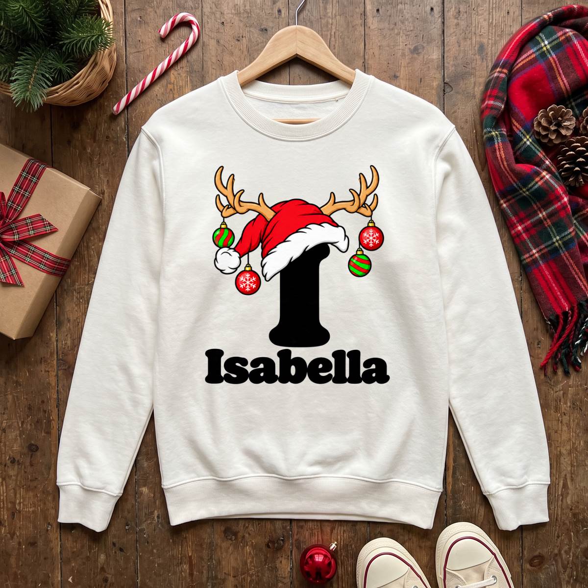 Personalized Christmas Initial Shirt, Custom Name Reindeer T-Shirt, Sweatshirt & Hoodie