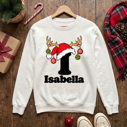 Personalized Christmas Initial Shirt, Custom Name Reindeer T-Shirt, Sweatshirt & Hoodie