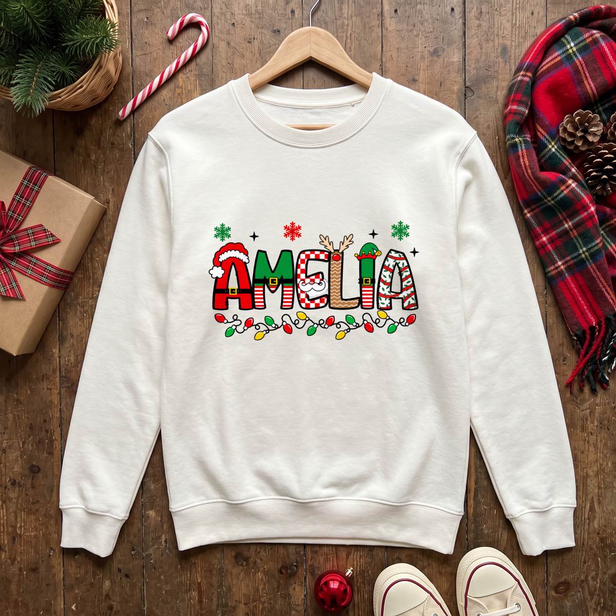 Personalized Christmas Name Shirt, Custom Festive Letter T-Shirt, Sweatshirt & Hoodie