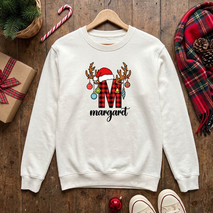 Personalized Buffalo Plaid Christmas Initial Shirt, Custom Name T-Shirt, Sweatshirt & Hoodie