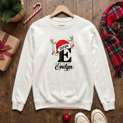 Personalized Initial Christmas Shirt 2026, Custom Name T-Shirt, Sweatshirt & Hoodie, Unisex Holiday Gift