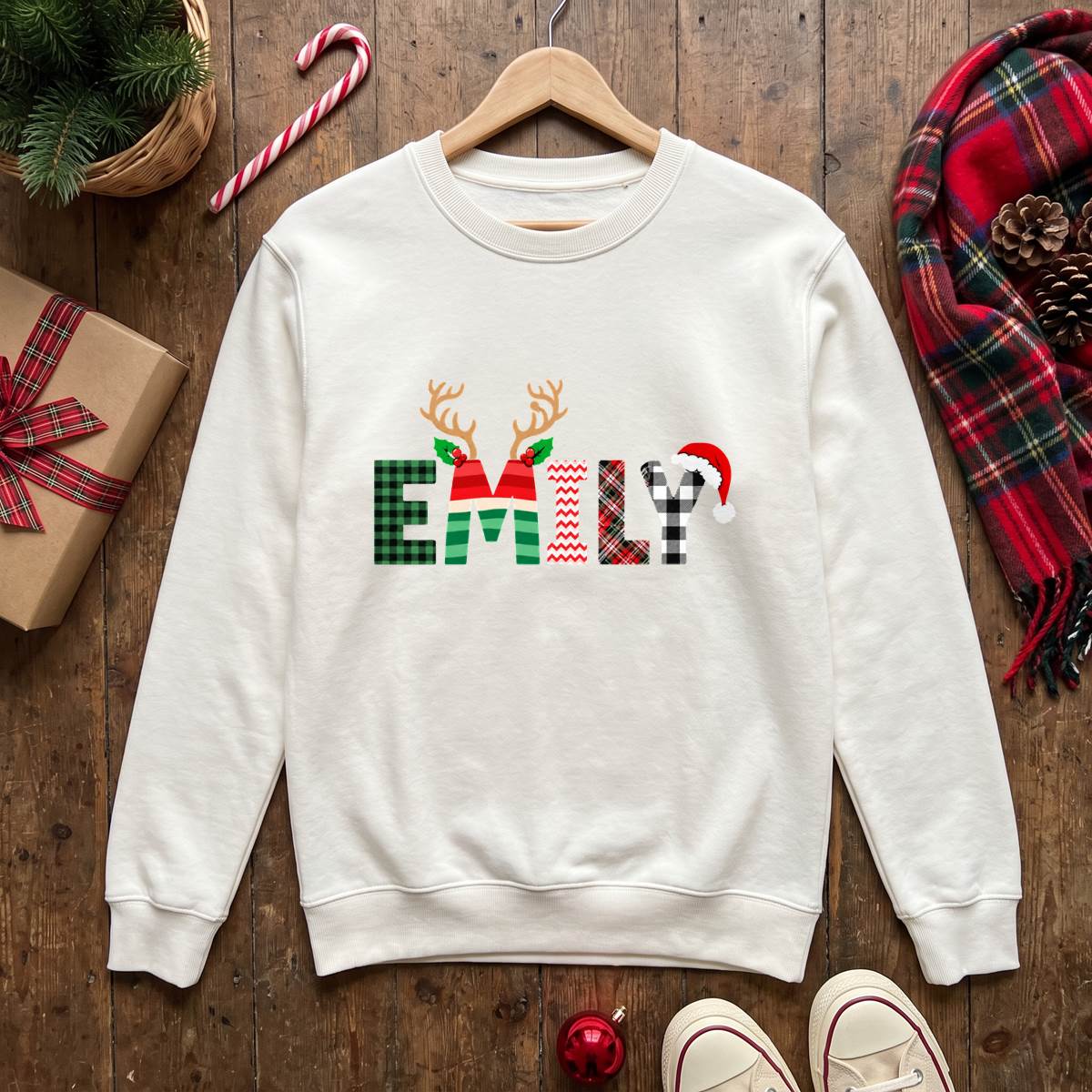 Personalized Christmas Plaid Name Shirt, Custom Holiday T-Shirt, Sweatshirt & Hoodie, Unisex Christmas Gift