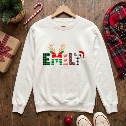 Personalized Christmas Plaid Name Shirt, Custom Holiday T-Shirt, Sweatshirt & Hoodie, Unisex Christmas Gift