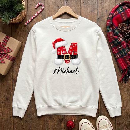 Personalized Christmas Initial Name Shirt, Custom Santa Monogram T-Shirt, Sweatshirt & Hoodie, Unisex Holiday Gift