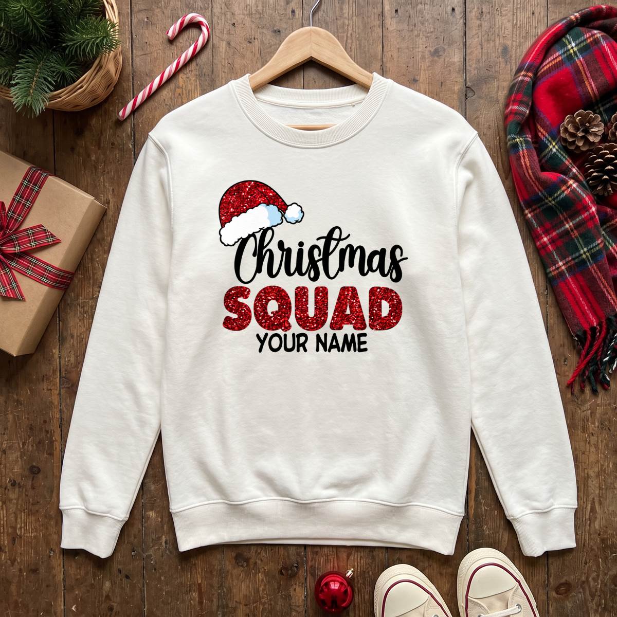 Personalized Christmas Squad Shirt, Custom Name T-Shirt, Sweatshirt & Hoodie, Matching Holiday Outfit