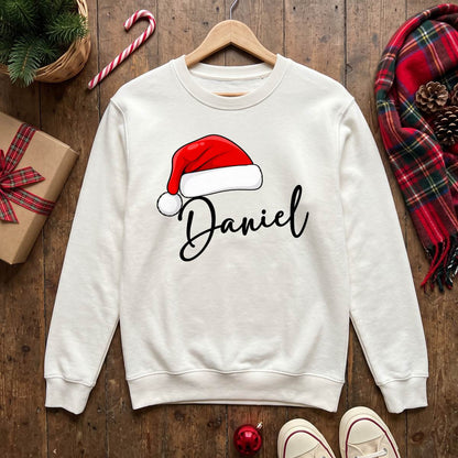Personalized Santa Hat Name Shirt, Custom Christmas T-Shirt, Sweatshirt & Hoodie, Matching Family Outfit