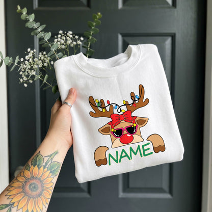Personalized Christmas Reindeer Shirt, Custom Name Holiday T-Shirt, Sweatshirt & Hoodie, Unisex Christmas Gift