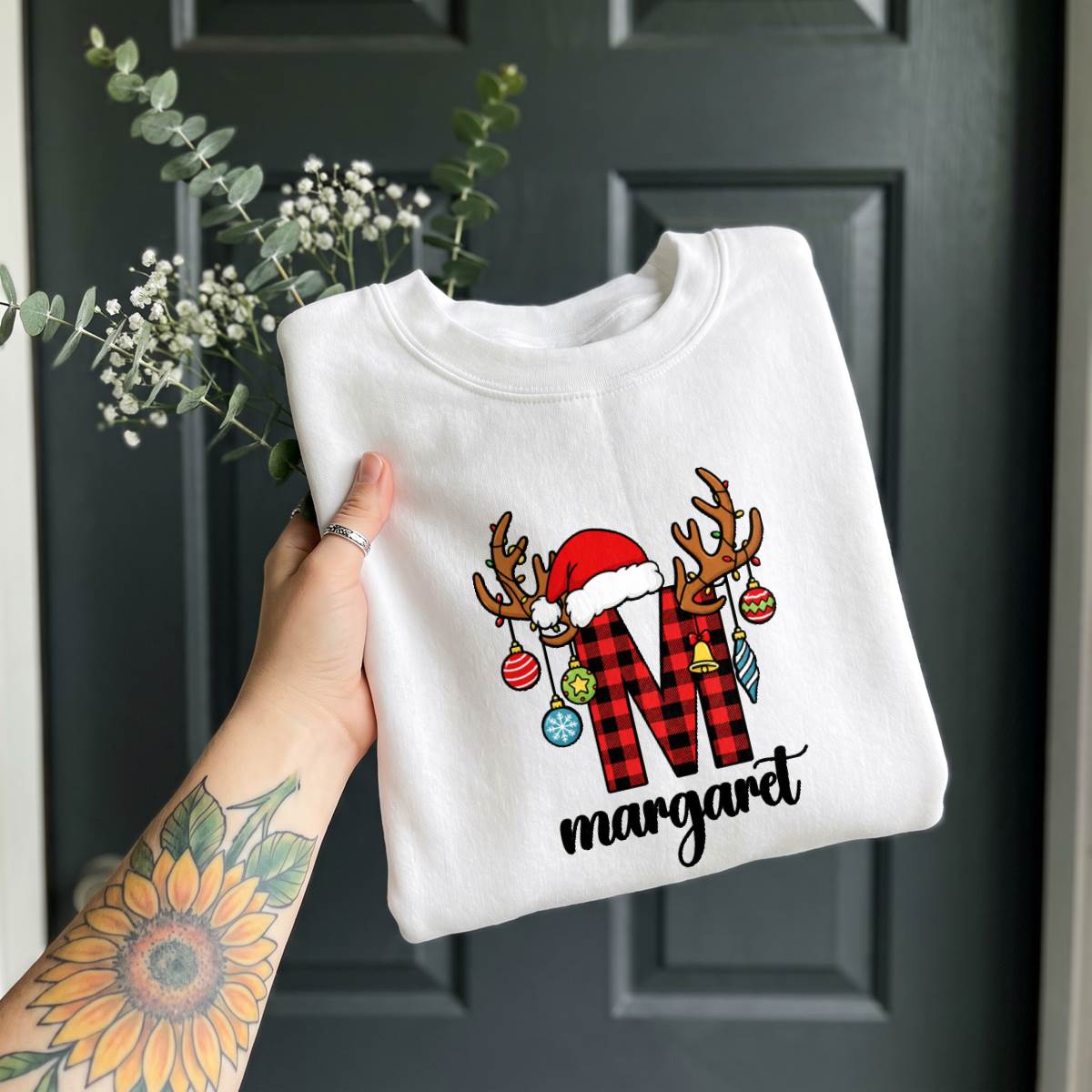 Personalized Buffalo Plaid Christmas Initial Shirt, Custom Name T-Shirt, Sweatshirt & Hoodie