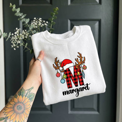 Personalized Buffalo Plaid Christmas Initial Shirt, Custom Name T-Shirt, Sweatshirt & Hoodie