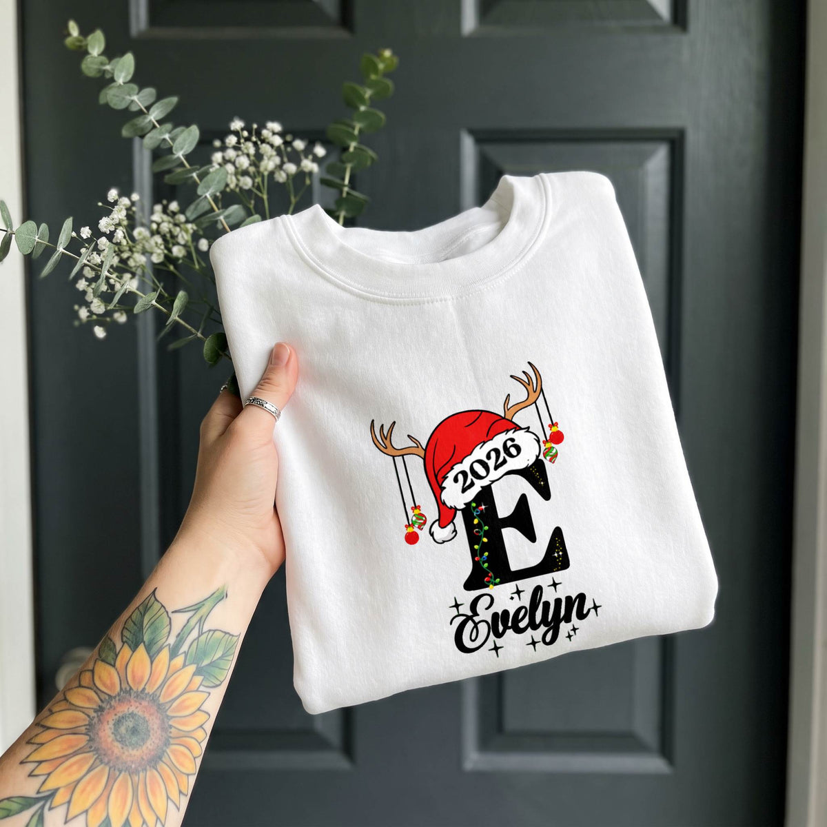 Personalized Initial Christmas Shirt 2026, Custom Name T-Shirt, Sweatshirt & Hoodie, Unisex Holiday Gift