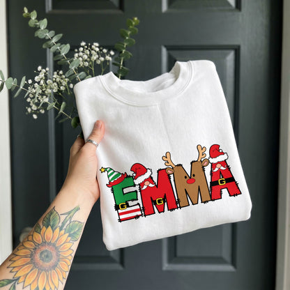 Personalized Christmas Name Shirt, Custom Elf Santa Reindeer T-Shirt, Sweatshirt & Hoodie, Unisex Holiday Gift