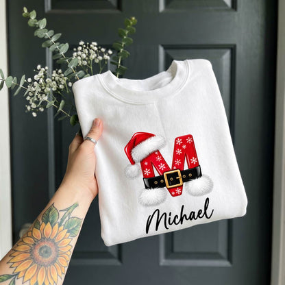 Personalized Christmas Initial Name Shirt, Custom Santa Monogram T-Shirt, Sweatshirt & Hoodie, Unisex Holiday Gift