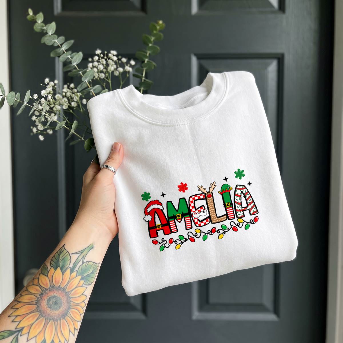 Personalized Christmas Name Shirt, Custom Festive Letter T-Shirt, Sweatshirt & Hoodie