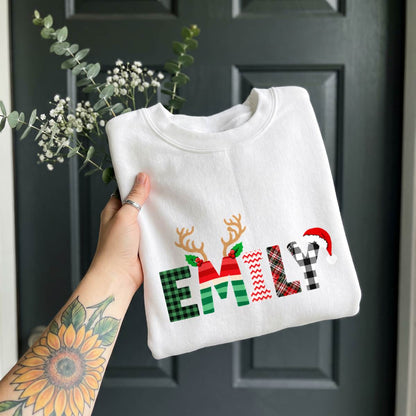 Personalized Christmas Plaid Name Shirt, Custom Holiday T-Shirt, Sweatshirt & Hoodie, Unisex Christmas Gift