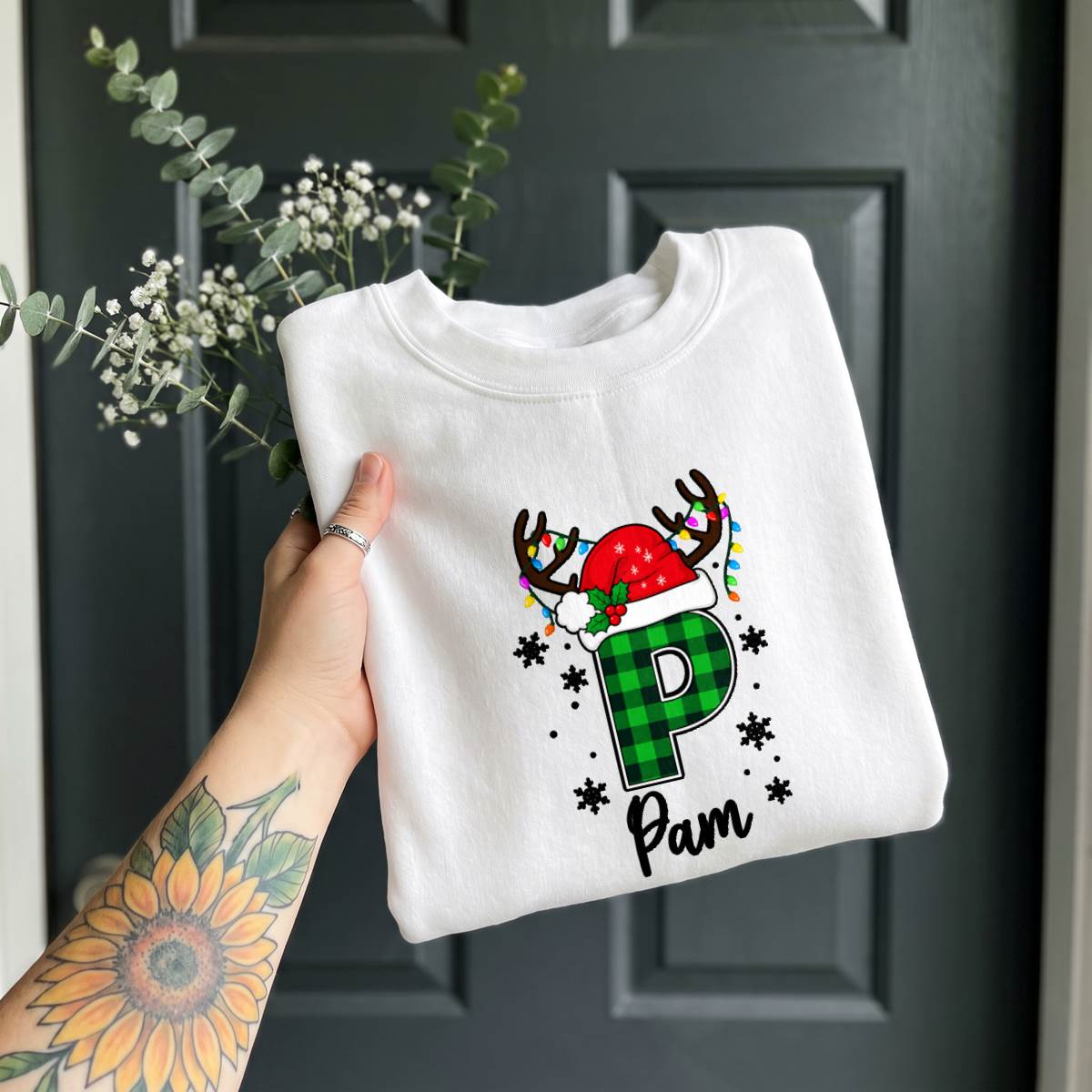 Personalized Plaid Christmas Initial Shirt, Custom Name T-Shirt, Sweatshirt & Hoodie, Unisex Holiday Gift