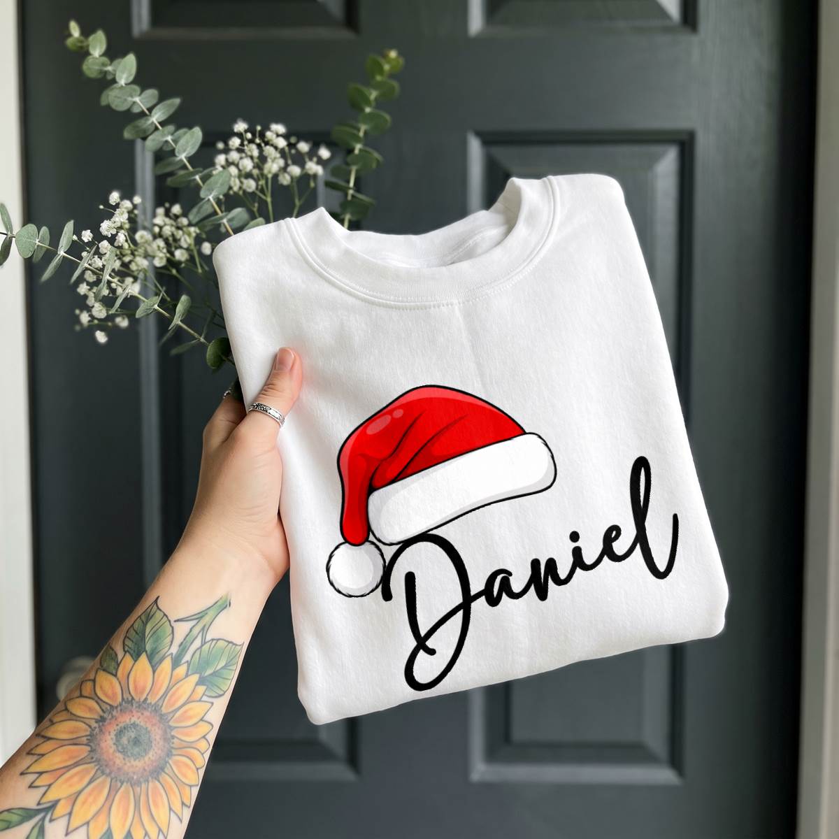 Personalized Santa Hat Name Shirt, Custom Christmas T-Shirt, Sweatshirt & Hoodie, Matching Family Outfit