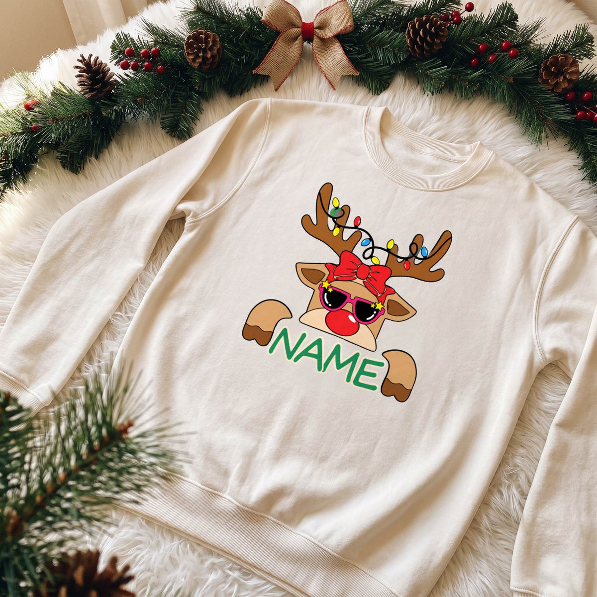 Personalized Christmas Reindeer Shirt, Custom Name Holiday T-Shirt, Sweatshirt & Hoodie, Unisex Christmas Gift