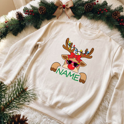 Personalized Christmas Reindeer Shirt, Custom Name Holiday T-Shirt, Sweatshirt & Hoodie, Unisex Christmas Gift